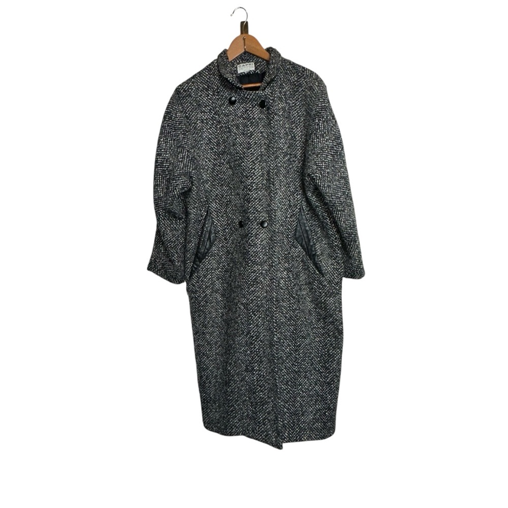 Vintage Capri Petites Womens Size 14 Herringbone Pure Wool Coat Full Length Boho